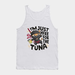 One design features a sneaky ninja cat with a katana in one hand and a can of tuna in the other. (5) Tank Top